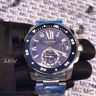 TF Factory Calibre De Cartier Diver W7100057 Blue Bezel 42mm Copy 1904-PS MC Automatic Watch